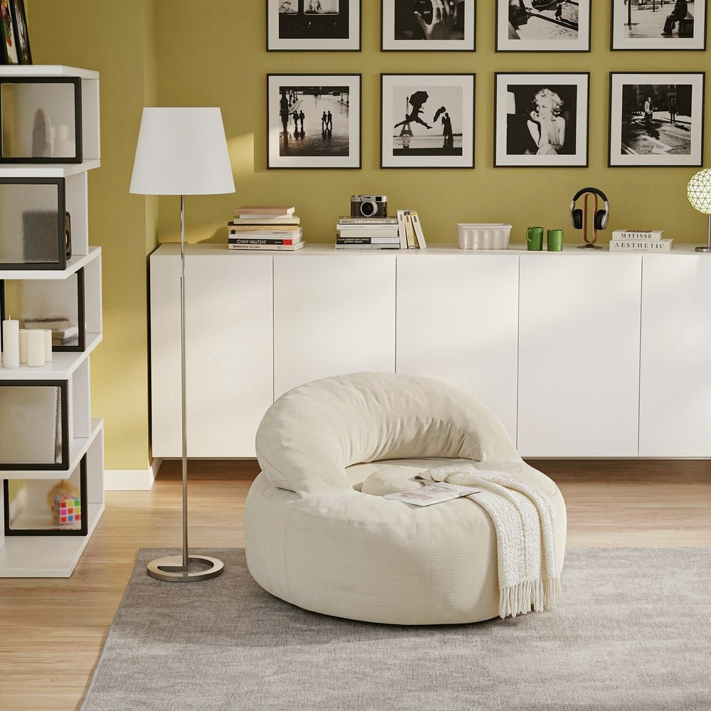 SoBuy FST100-MI, Corduroy Armchair with Footstool & Washable Cover, Cream White, 110x125x65cm - view 2