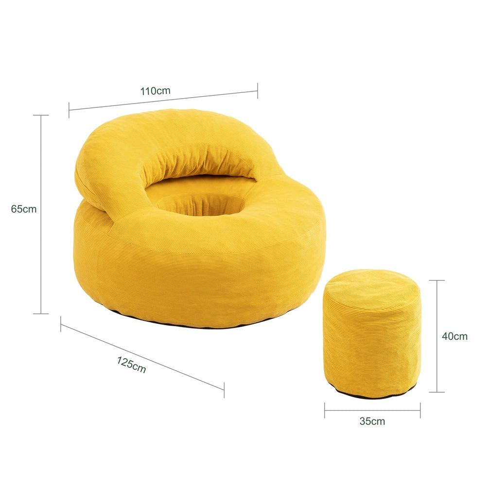 SoBuy FST100-Y, Cosy Yellow Corduroy Armchair with Ottoman, Curved Design, 110x125x65cm - view 12