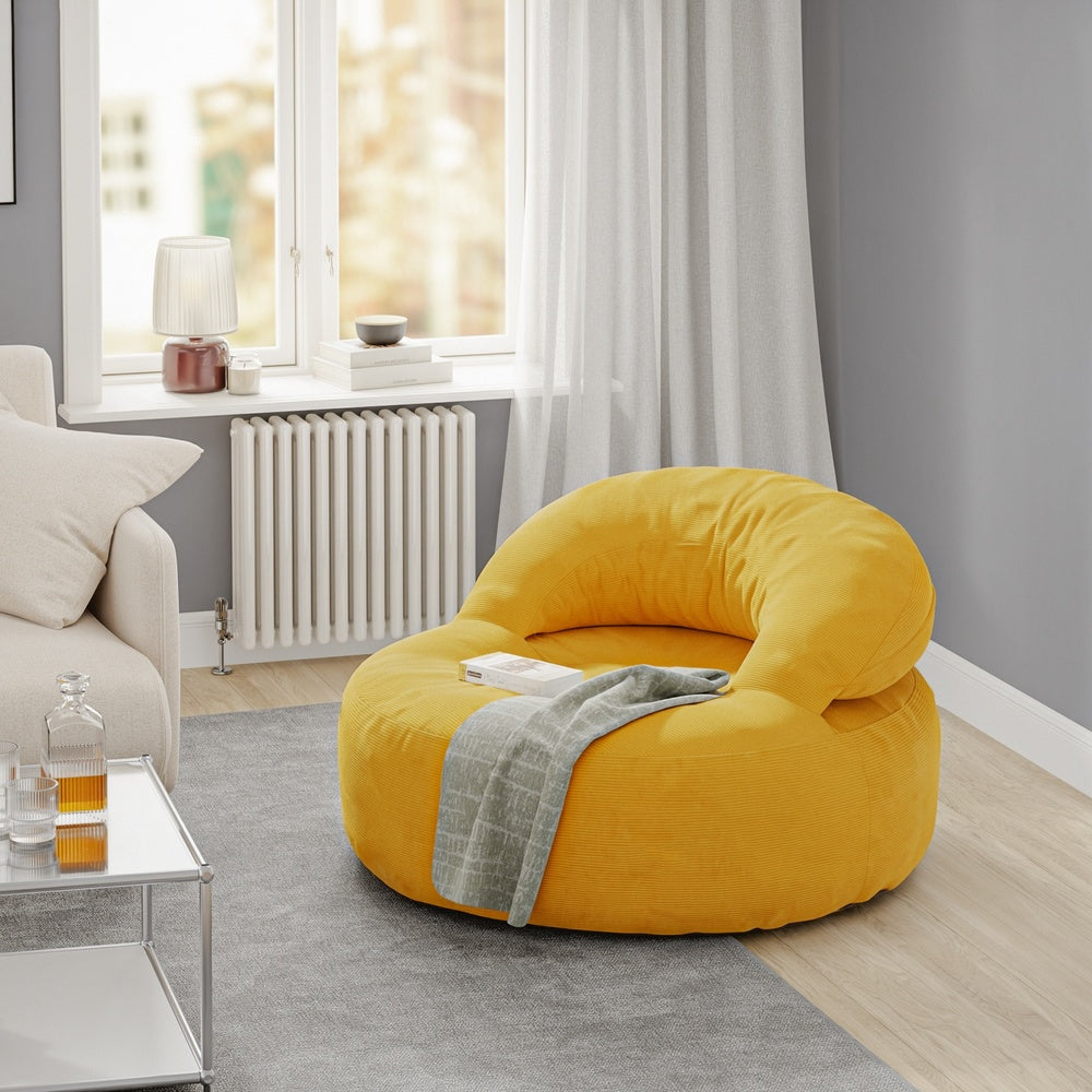 SoBuy FST100-Y, Cosy Yellow Corduroy Armchair with Ottoman, Curved Design, 110x125x65cm - view 2