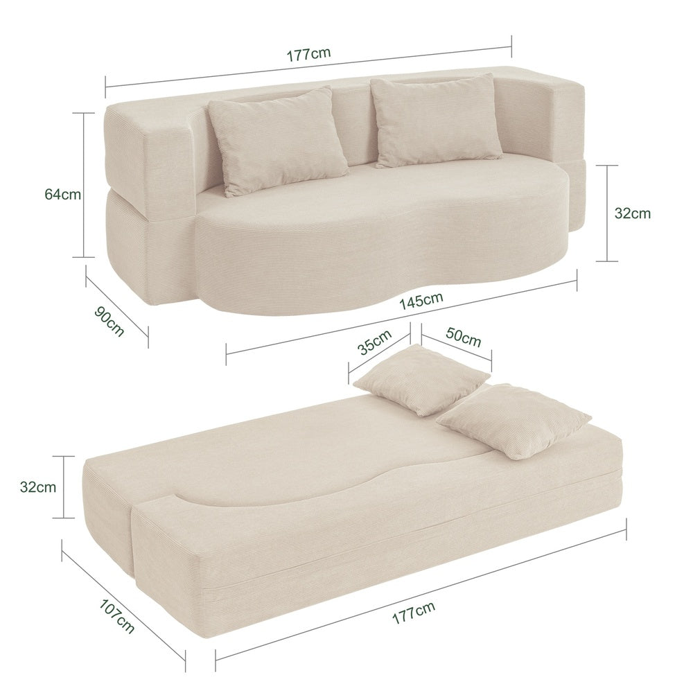 SoBuy FST101-MI, 2 Seater Sofa Bed with 2 Pillows, Fold Out Guest Bed for Small Apartments, Beige, 177x107x32cm - view 3