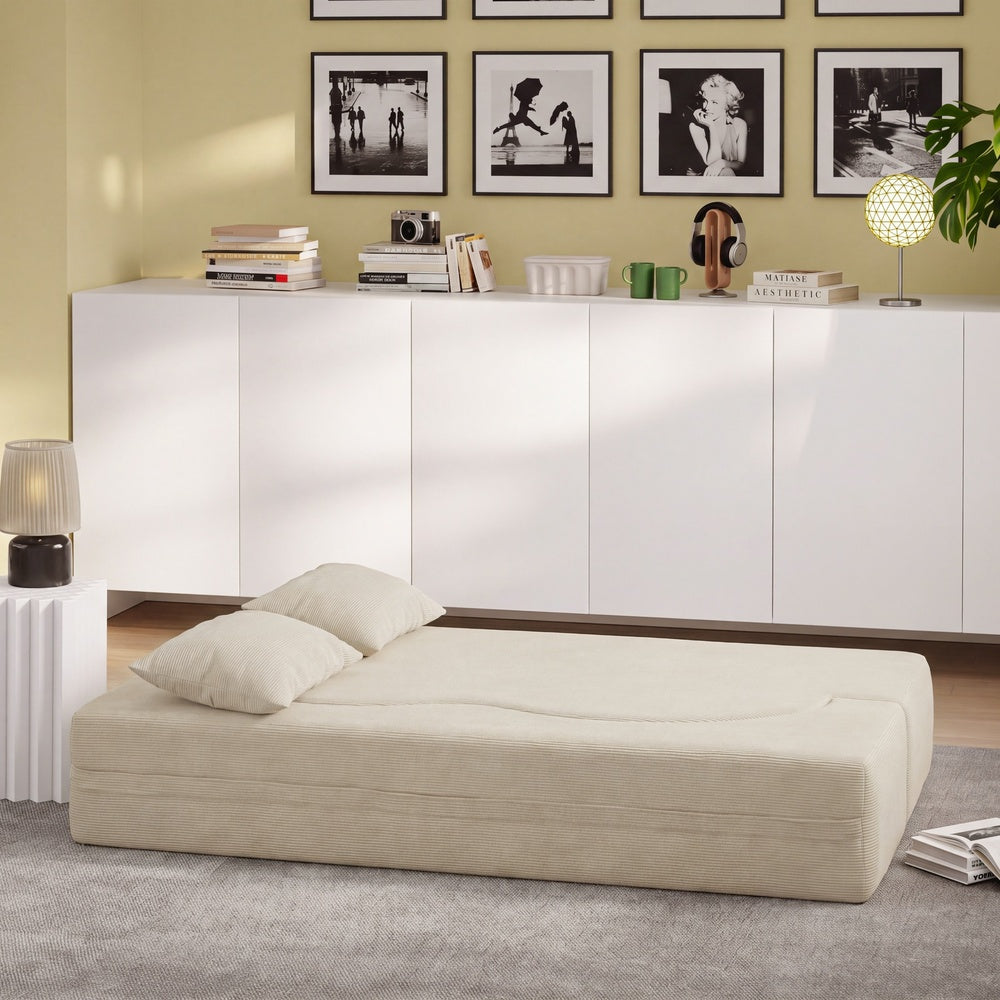 SoBuy FST101-MI, 2 Seater Sofa Bed with 2 Pillows, Fold Out Guest Bed for Small Apartments, Beige, 177x107x32cm - view 10