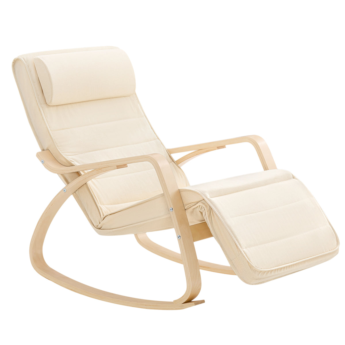 Pre-sale SoBuy FST16-W, Rocking Chair Relax Lounge Chair with Cushion Recliner with Headrest and Adjustable Footrest Beige