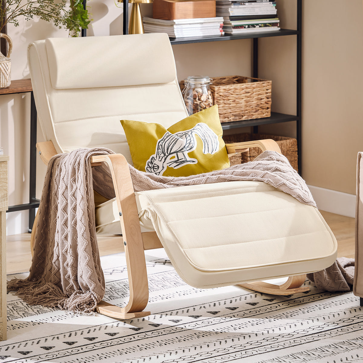 Pre-sale SoBuy FST16-W, Rocking Chair Relax Lounge Chair with Cushion Recliner with Headrest and Adjustable Footrest Beige