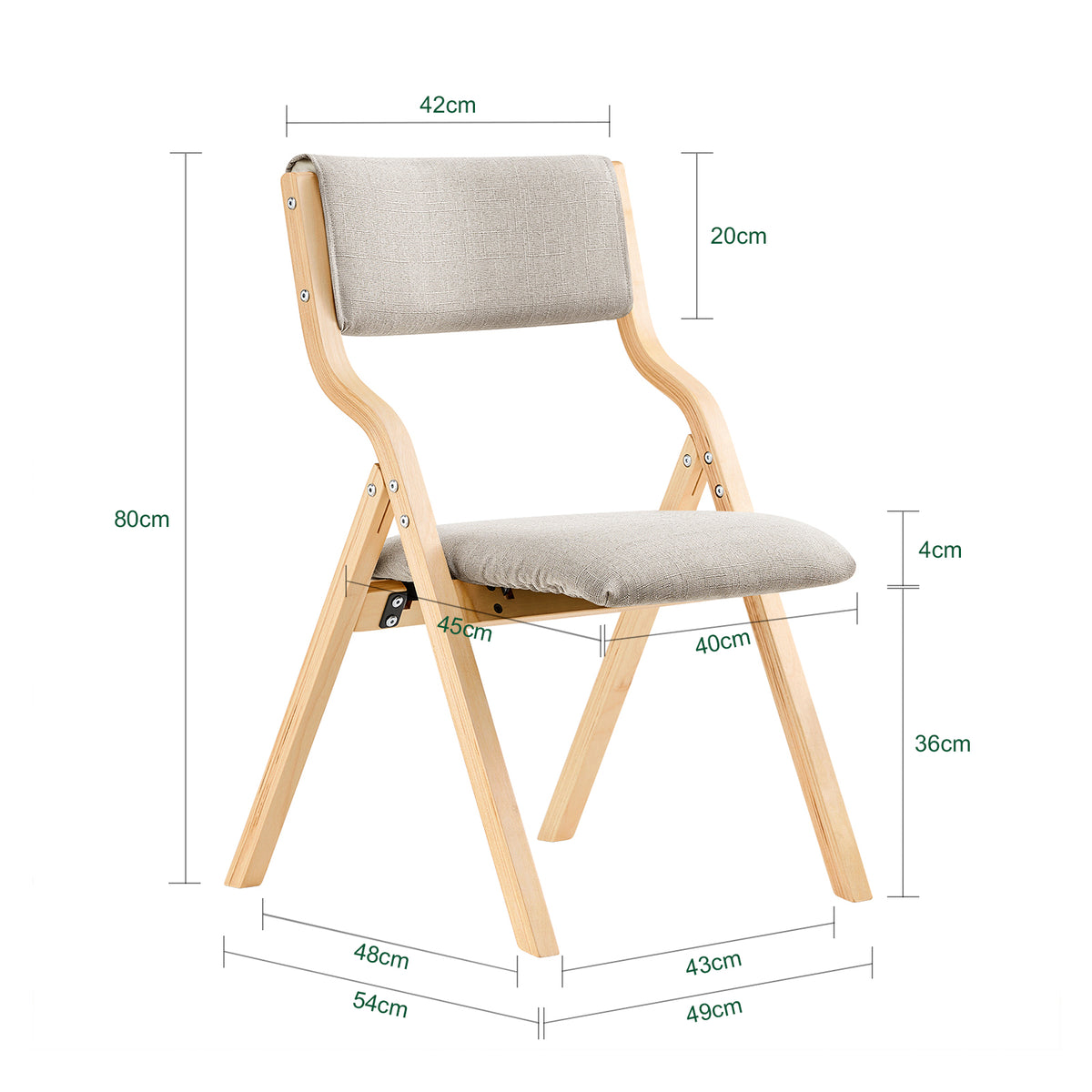 SoBuy FST40-HG dimensions diagram – W48×D54×H80cm grey folding chair 40cm seat height 90kg load capacity