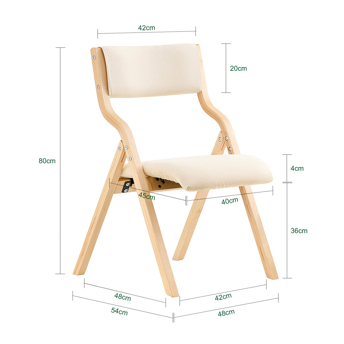 SoBuy FST40-W dimensions diagram – W48×D54×H80cm white folding chair 40cm seat height 90kg load capacity
