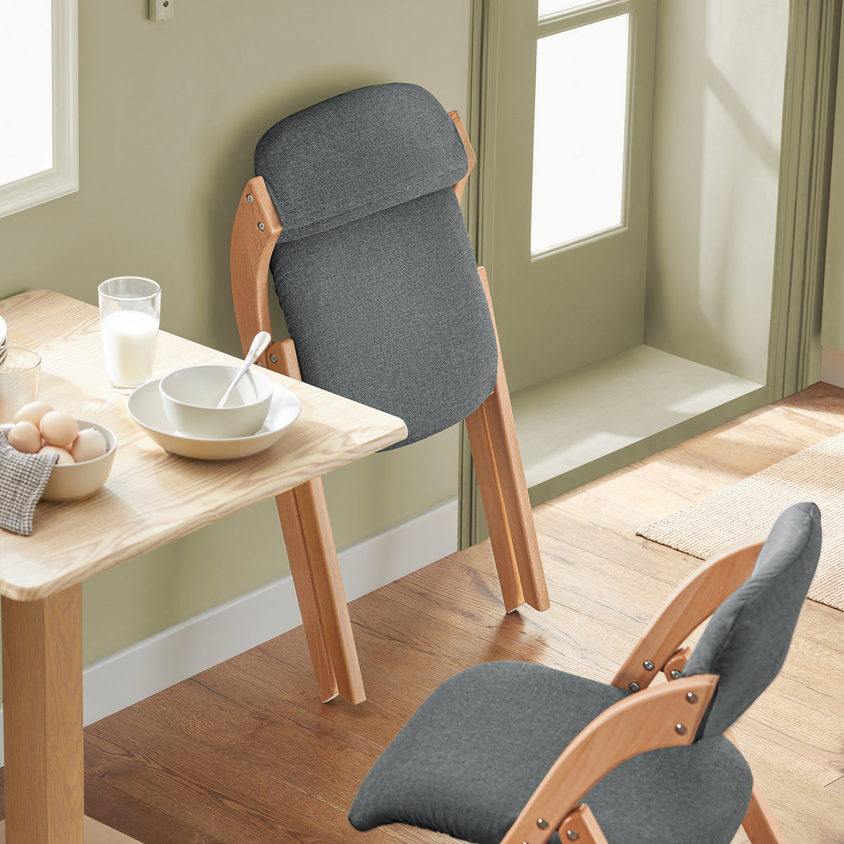 SoBuy FST92-SG dark grey folding chair styled in kitchen – beech and poplar wood frame with breathable padded seat