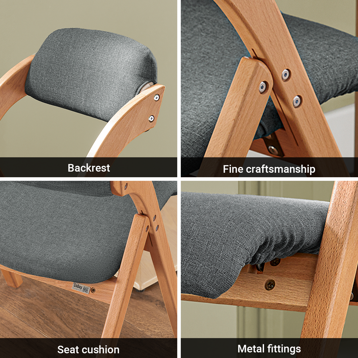 SoBuy FST92-SG anti-slip footpad and frame detail – reinforced triangular structure dark grey folding chair