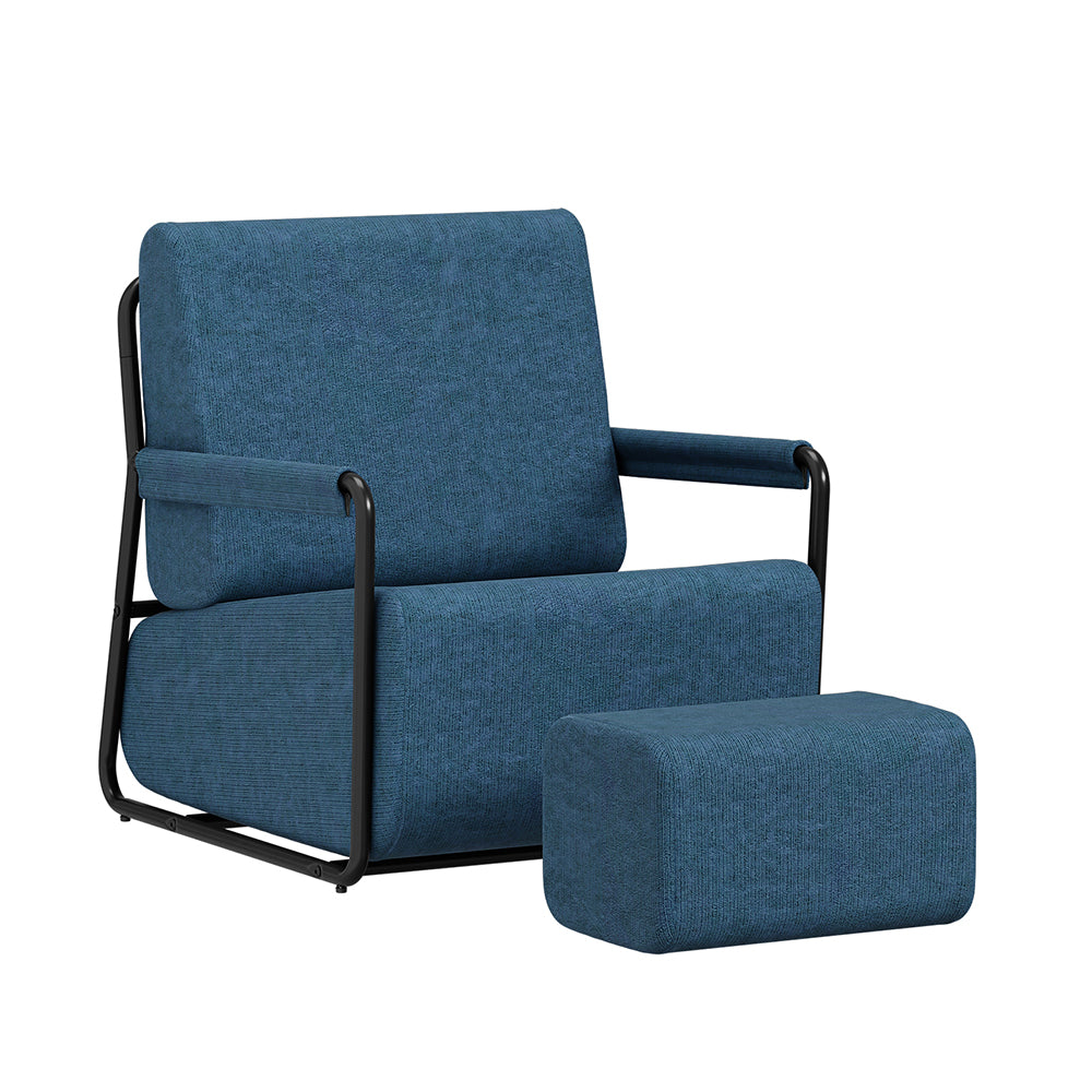 SoBuy FST99-B, Fabric Armchair with Footstool, Small Accent Chair, Dark Blue, 59.5x67x78cm - view 1