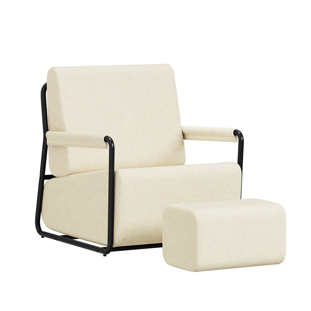 SoBuy FST99-MI, Velvet Armchair with Footstool, Comfy Small Accent Chair, Cream White, 59x74x78cm - view 1