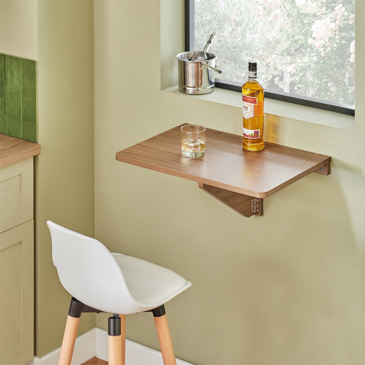 SoBuy FWT03-PF, Folding Wall-mounted Drop-leaf Table, Foldable Kitchen Table, Compact Computer Desk, Space-saving Design Folding Table, Ideal for Small Spaces, Kitchen, Office, 60x40cm Vintage