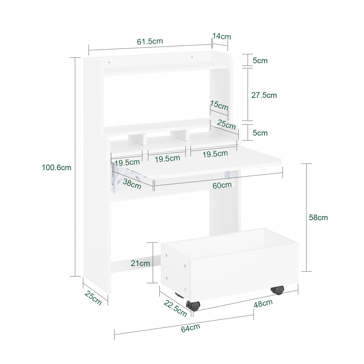SoBuy FWT105-II-W, Children Folding Table Desk Children Desk with Mobile Storage Chest, White