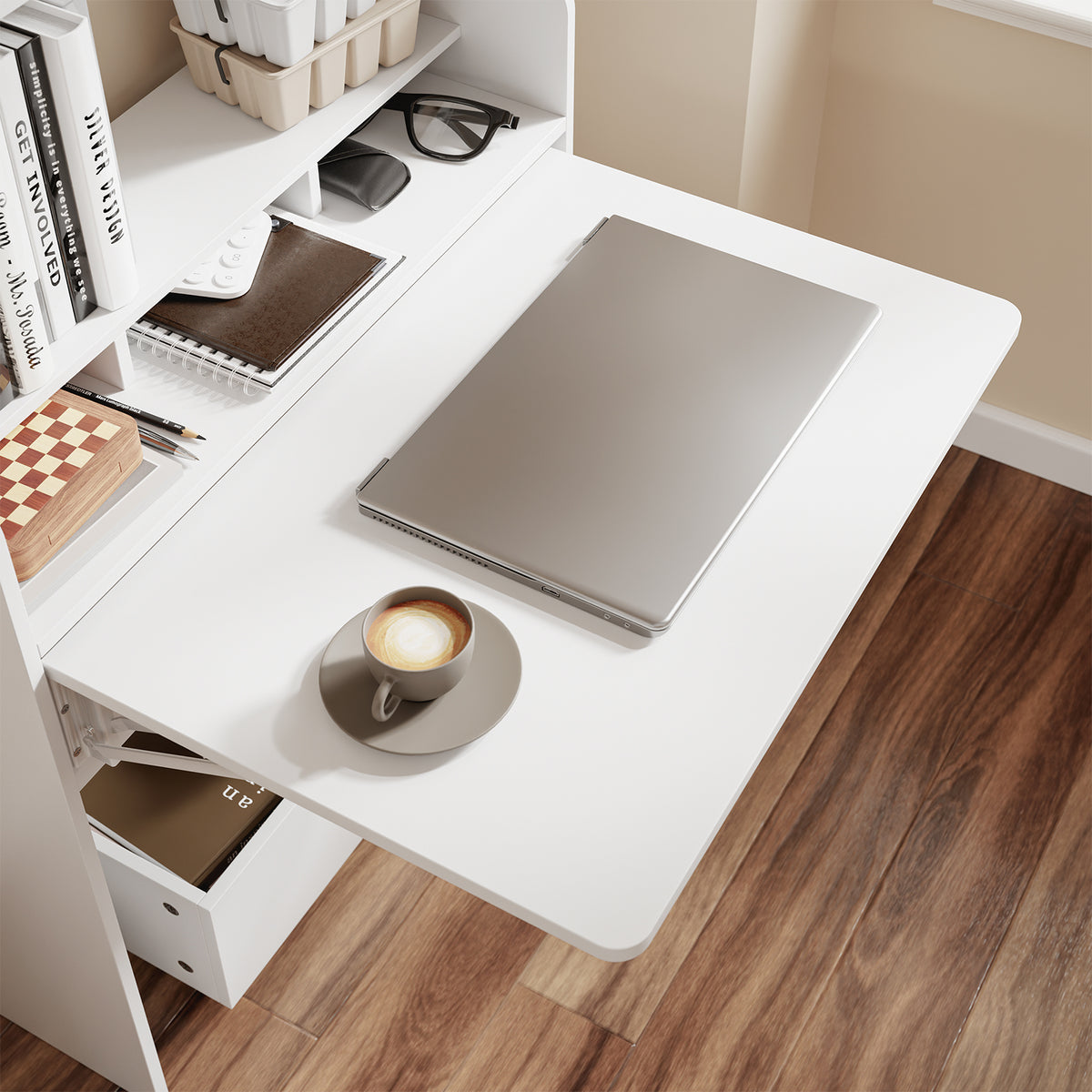 SoBuy FWT105-II-W, Children Folding Table Desk Children Desk with Mobile Storage Chest, White