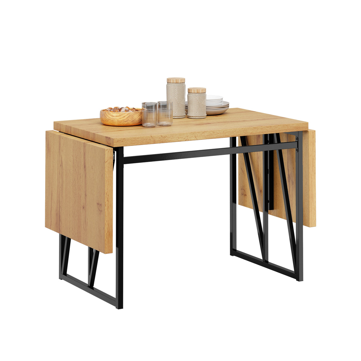 SoBuy FWT113-N, Wall Mounted Drop Leaf Table with Folding Extensions, Light Oak, 200x96x76cm