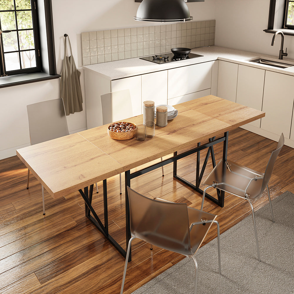 SoBuy FWT113-N, Wall Mounted Drop Leaf Table with Folding Extensions, Light Oak, 200x96x76cm - view 2