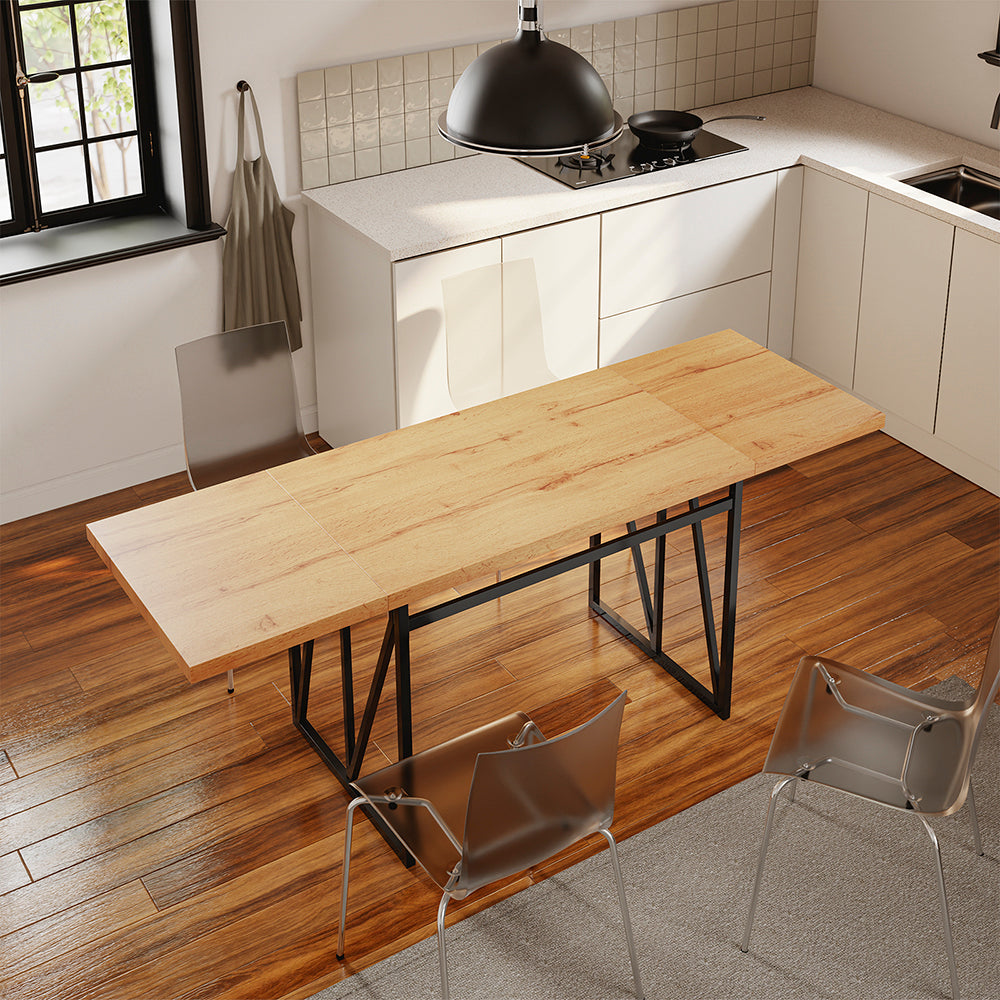 SoBuy FWT113-N, Wall Mounted Drop Leaf Table with Folding Extensions, Light Oak, 200x96x76cm - view 4