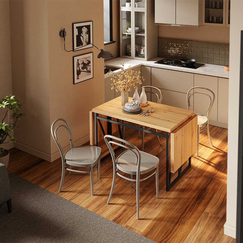 SoBuy FWT113-N, Wall Mounted Drop Leaf Table with Folding Extensions, Light Oak, 200x96x76cm - view 7