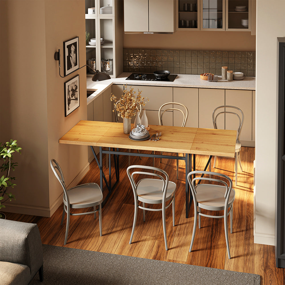 SoBuy FWT113-N, Wall Mounted Drop Leaf Table with Folding Extensions, Light Oak, 200x96x76cm - view 9