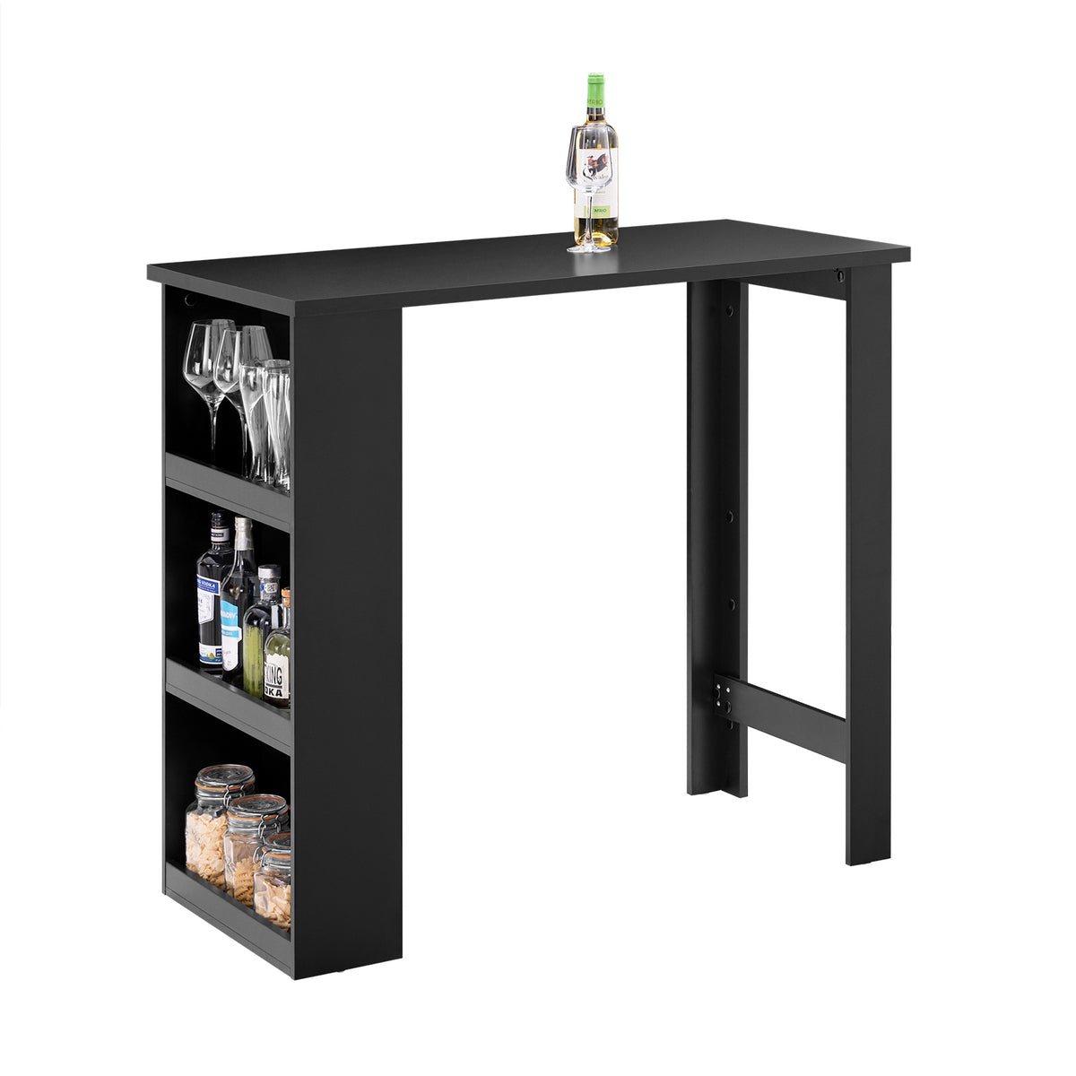 SoBuy FWT17-II-SCH, Kitchen Breakfast Bar Table Modern Dining Table with 3-Tier Storage Shelves Tall Table for Kitchen, Living Room, or Coffee Bar Black W112 x D57 x H106 cm
