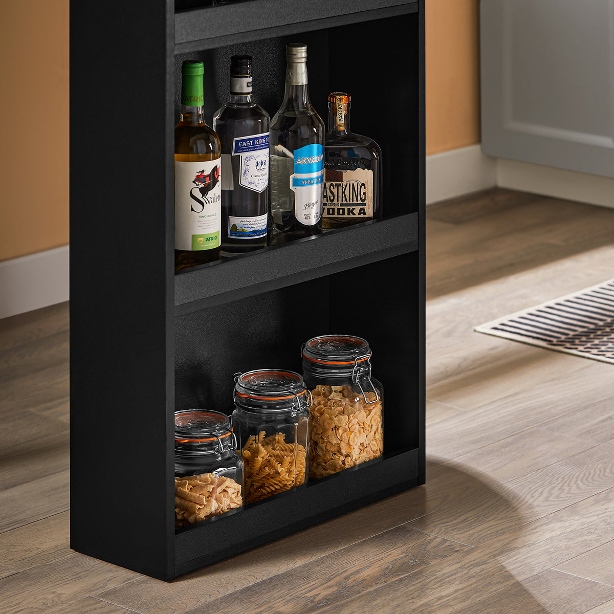 SoBuy FWT17-II-SCH, Kitchen Breakfast Bar Table Modern Dining Table with 3-Tier Storage Shelves Tall Table for Kitchen, Living Room, or Coffee Bar Black W112 x D57 x H106 cm