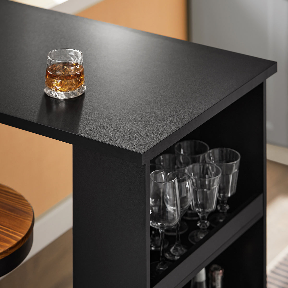 SoBuy FWT17-II-SCH, Kitchen Breakfast Bar Table Modern Dining Table with 3-Tier Storage Shelves Tall Table for Kitchen, Living Room, or Coffee Bar Black W112 x D57 x H106 cm