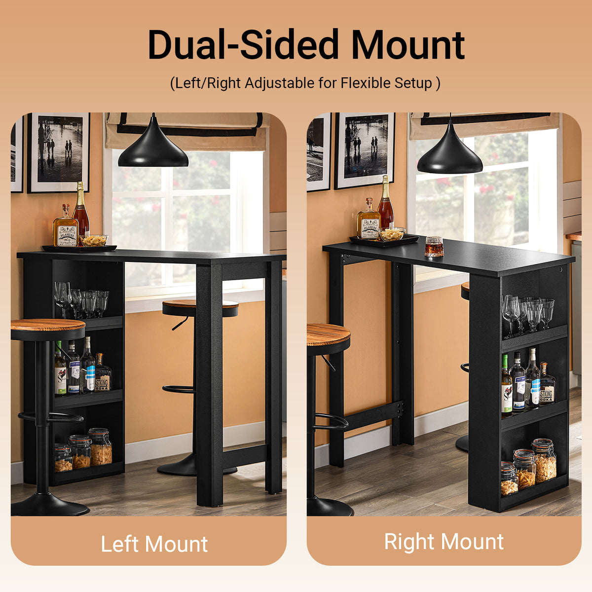 SoBuy FWT17-II-SCH, Kitchen Breakfast Bar Table Modern Dining Table with 3-Tier Storage Shelves Tall Table for Kitchen, Living Room, or Coffee Bar Black W112 x D57 x H106 cm