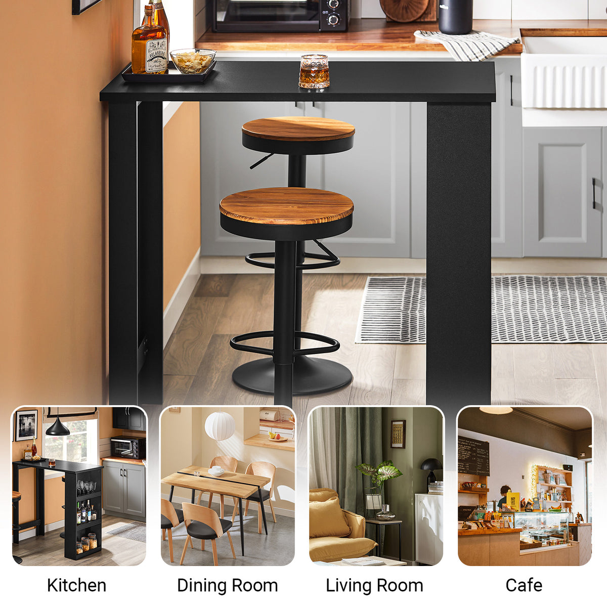 SoBuy FWT17-II-SCH, Kitchen Breakfast Bar Table Modern Dining Table with 3-Tier Storage Shelves Tall Table for Kitchen, Living Room, or Coffee Bar Black W112 x D57 x H106 cm