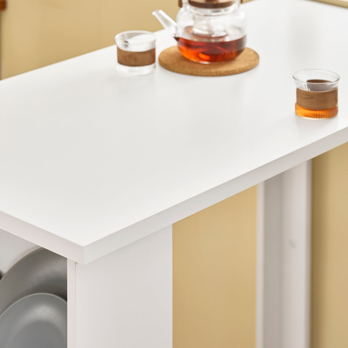 SoBuy FWT17-II-W Kitchen Breakfast Bar Table Modern Dining Table with 3-Tier Storage Shelves Tall Table for Kitchen, Living Room, or Coffee Bar White W112 x D57 x H106 cm