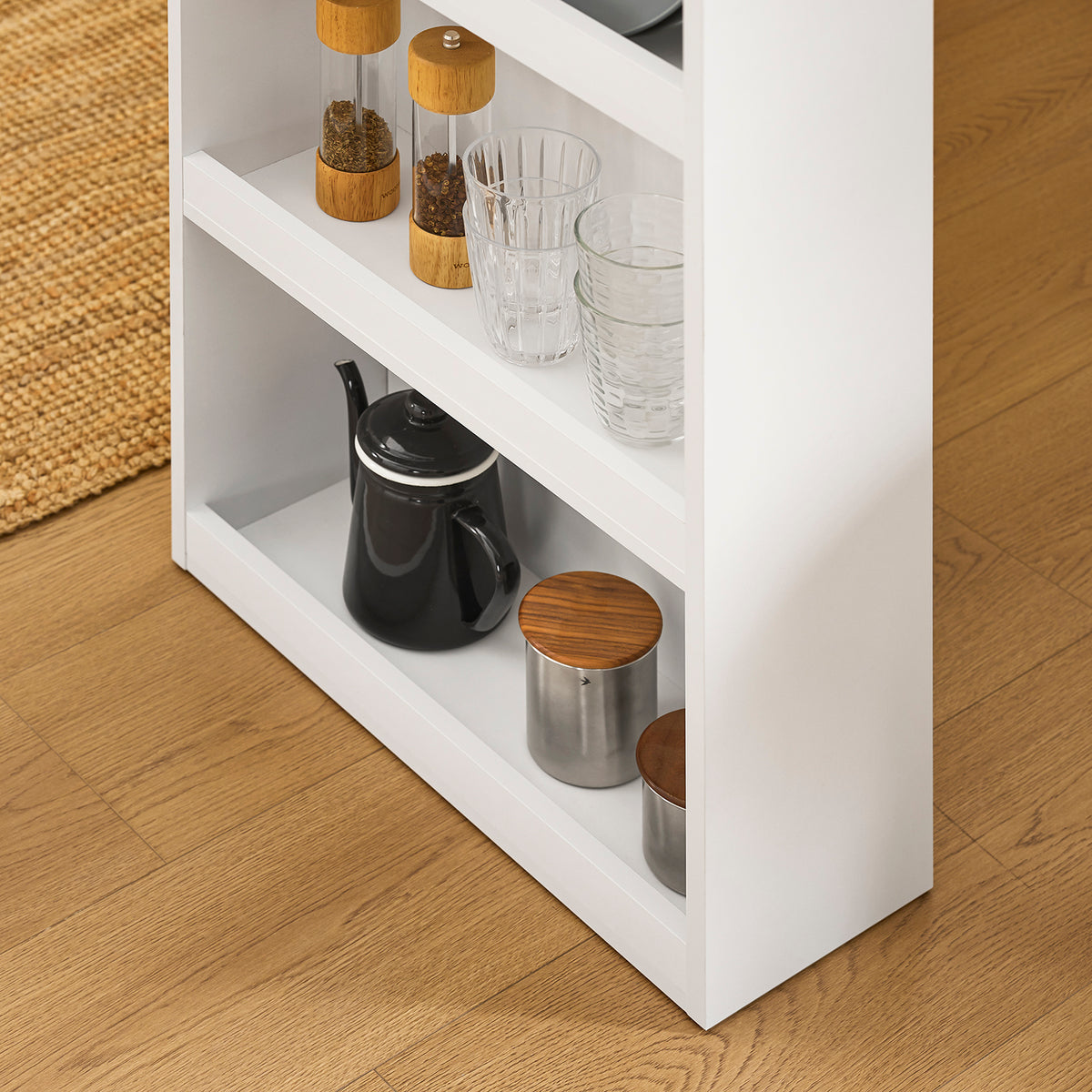 SoBuy FWT17-II-W Kitchen Breakfast Bar Table Modern Dining Table with 3-Tier Storage Shelves Tall Table for Kitchen, Living Room, or Coffee Bar White W112 x D57 x H106 cm