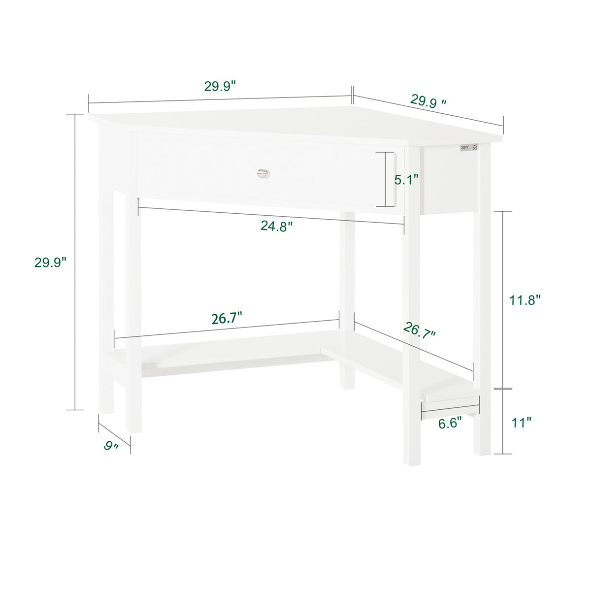 SoBuy FWT31-W, Corner Desk, Triangle Computer Desk, Home Office Desk Workstation, White