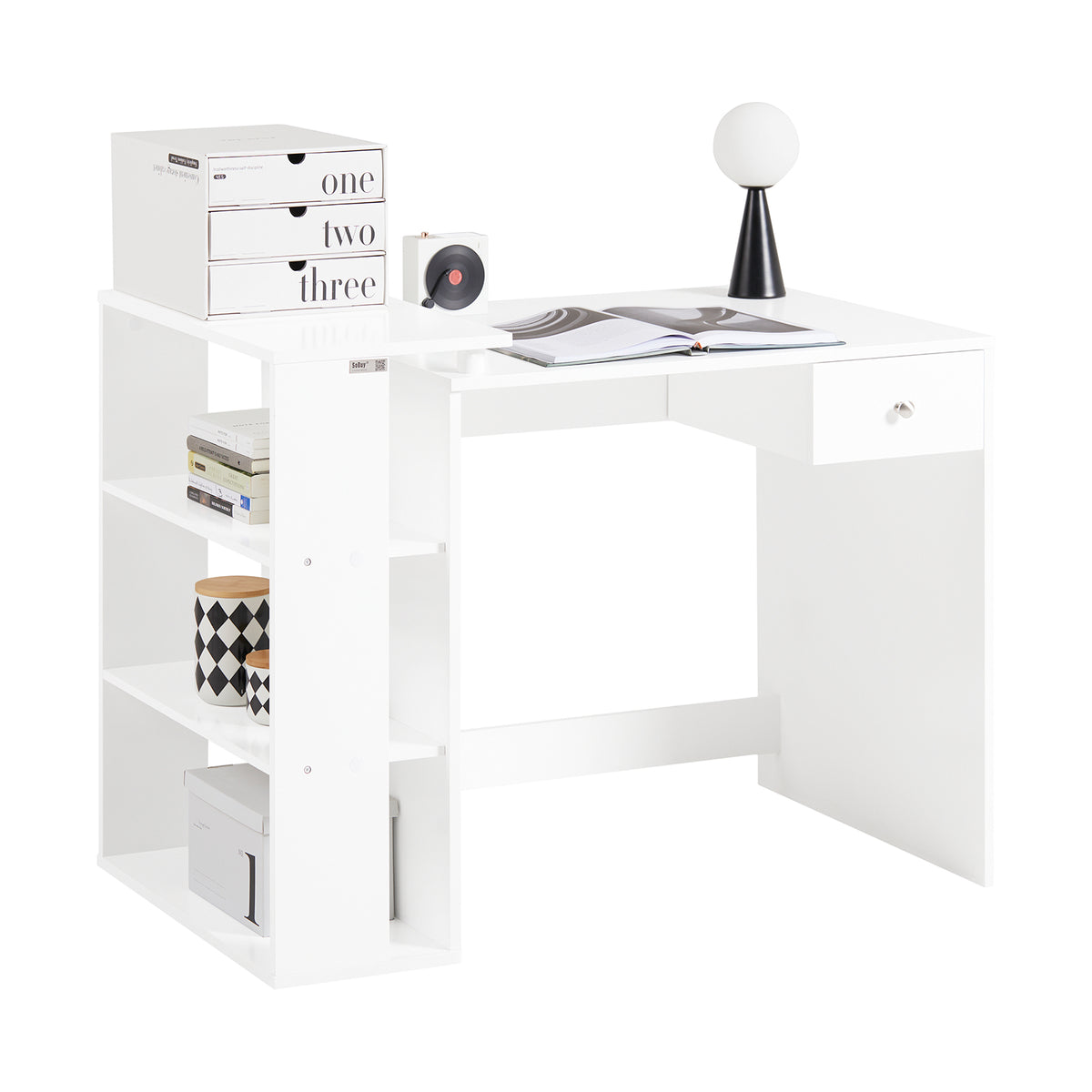 Pre-sale SoBuy FWT35-W, Home Office Table, Computer Desk Workstation with Storage Shelves, White
