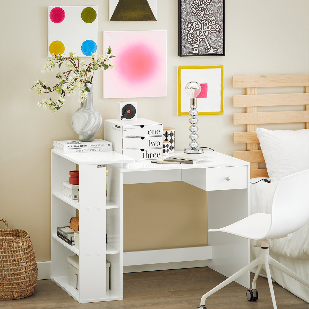 Pre-sale SoBuy FWT35-W, Home Office Table, Computer Desk Workstation with Storage Shelves, White