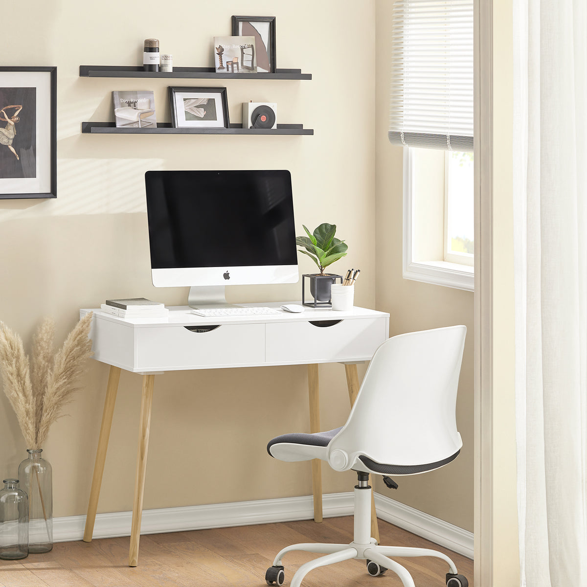 SoBuy FWT40-WN, Home Office Table Computer Desk Workstation 2 Drawers, White