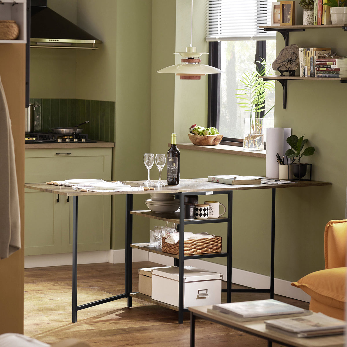 SoBuy FWT62-N, Folding Dining Table with 3 Shelves, Kitchen Dining Room Table, Wood