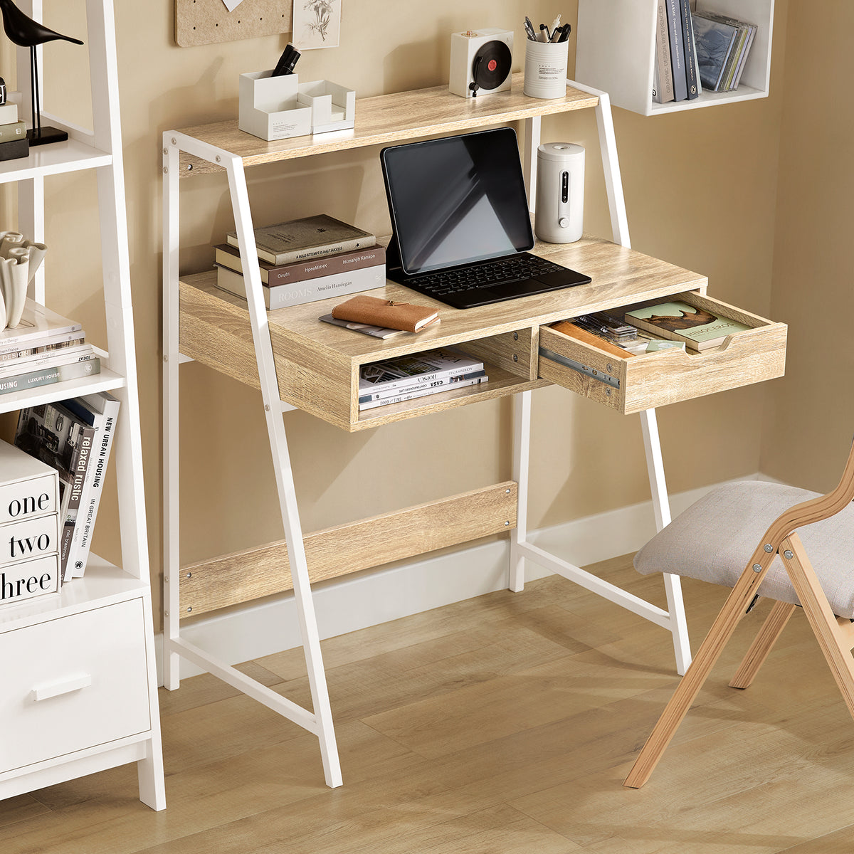 SoBuy FWT63-N, Home Office Table Desk Computer Desk with Storage Shelf, Wood