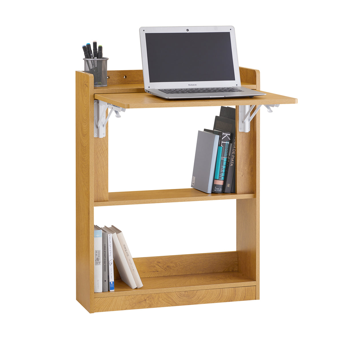 SoBuy FWT92-N, Computer Desk Home Office Desk Folding Table with 3 Shelves Study Table Natural W64 x D58 x H82cm