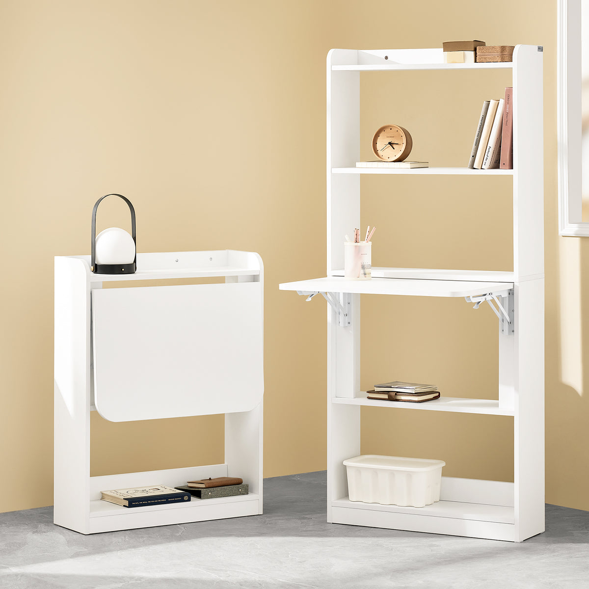 SoBuy FWT92-W, Computer Desk Home Office Desk Folding Table with 3 Shelves Study Table White W64 x D58 x H82cm