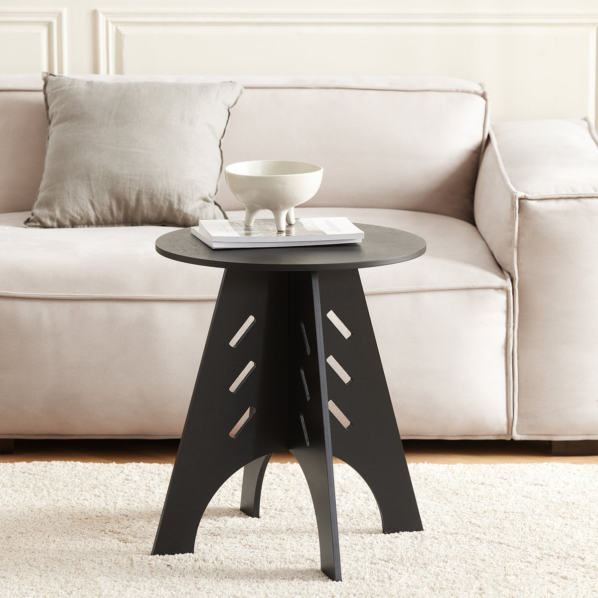 SoBuy HFBT01-K-SCH, Round Side Table Coffee Table Sofa Side Table Bedside Table Nightstand in Mortise and Tenon Structure, H48.5 x Φ30.5cm, Black, Black