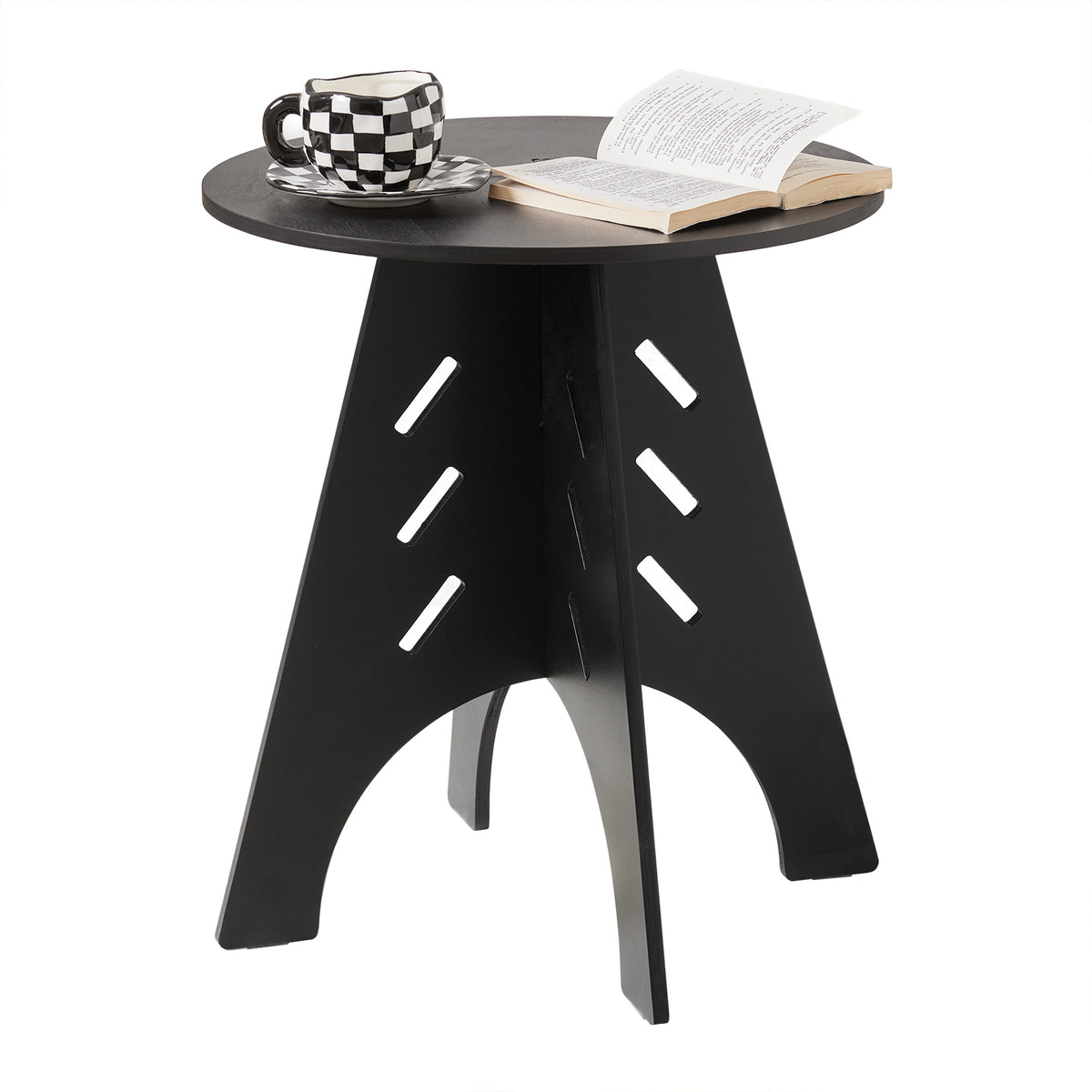 SoBuy HFBT01-SCH, Round Side Table Coffee Table Sofa Side Table Bedside Table Nightstand in Mortise and Tenon Structure, H55 x Φ46.5cm, Black, Black