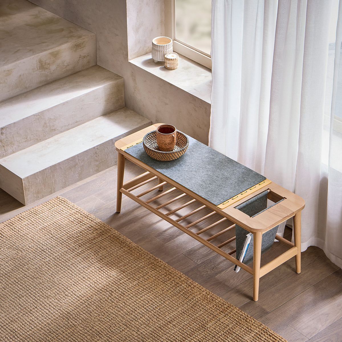 SoBuy HFSR02-N, Shoe Bench Shoe Rack Hallway Bench Bed Bench Bed End Stool with Hanging Bag, Wood
