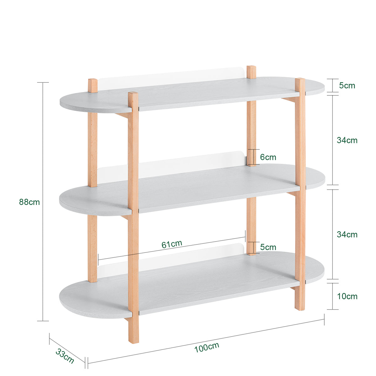 SoBuy HSTR01-H-HG, 3 Tiers Bookcase Bookshelf Storae Display Shelf Side Table Console Table, Grey and Natural
