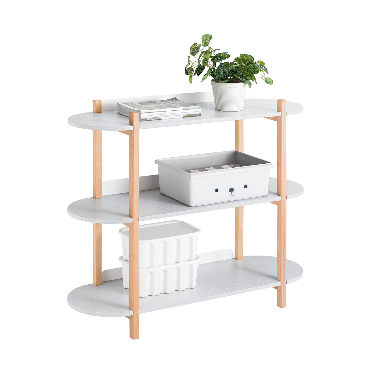 SoBuy HSTR01-H-HG, 3 Tiers Bookcase Bookshelf Storae Display Shelf Side Table Console Table, Grey and Natural