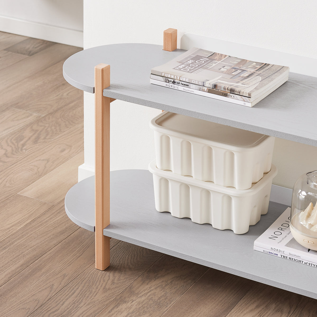 SoBuy HSTR01-HG, 2 Tiers Bookcase Bookshelf Storae Display Shelf Side Table Coffee Table, Grey and Natural