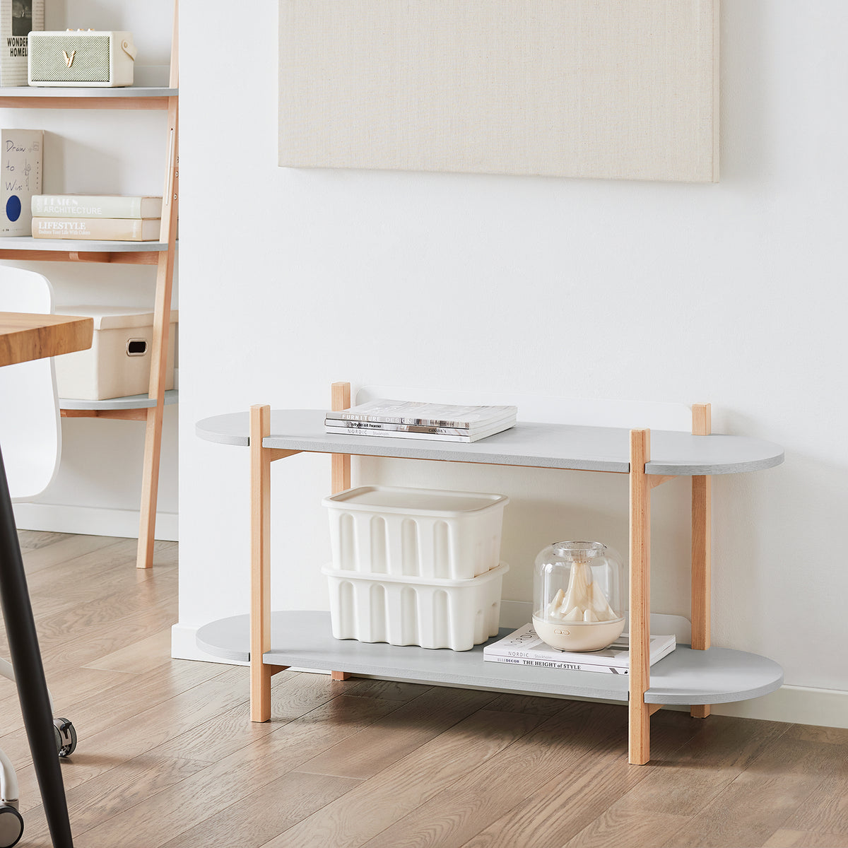 SoBuy HSTR01-HG, 2 Tiers Bookcase Bookshelf Storae Display Shelf Side Table Coffee Table, Grey and Natural