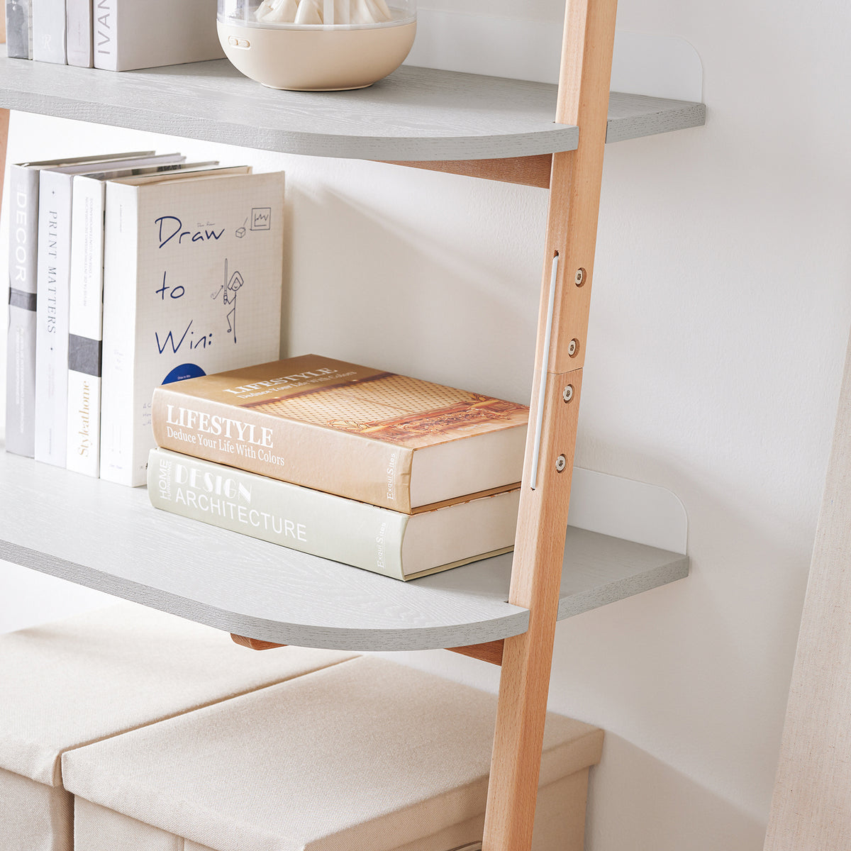 SoBuy HSTR02-HG, 4 Tiers Bookcase Bookshelf Storae Display Shelf Ladder Shelf Wall Shelf, Grey and Natural