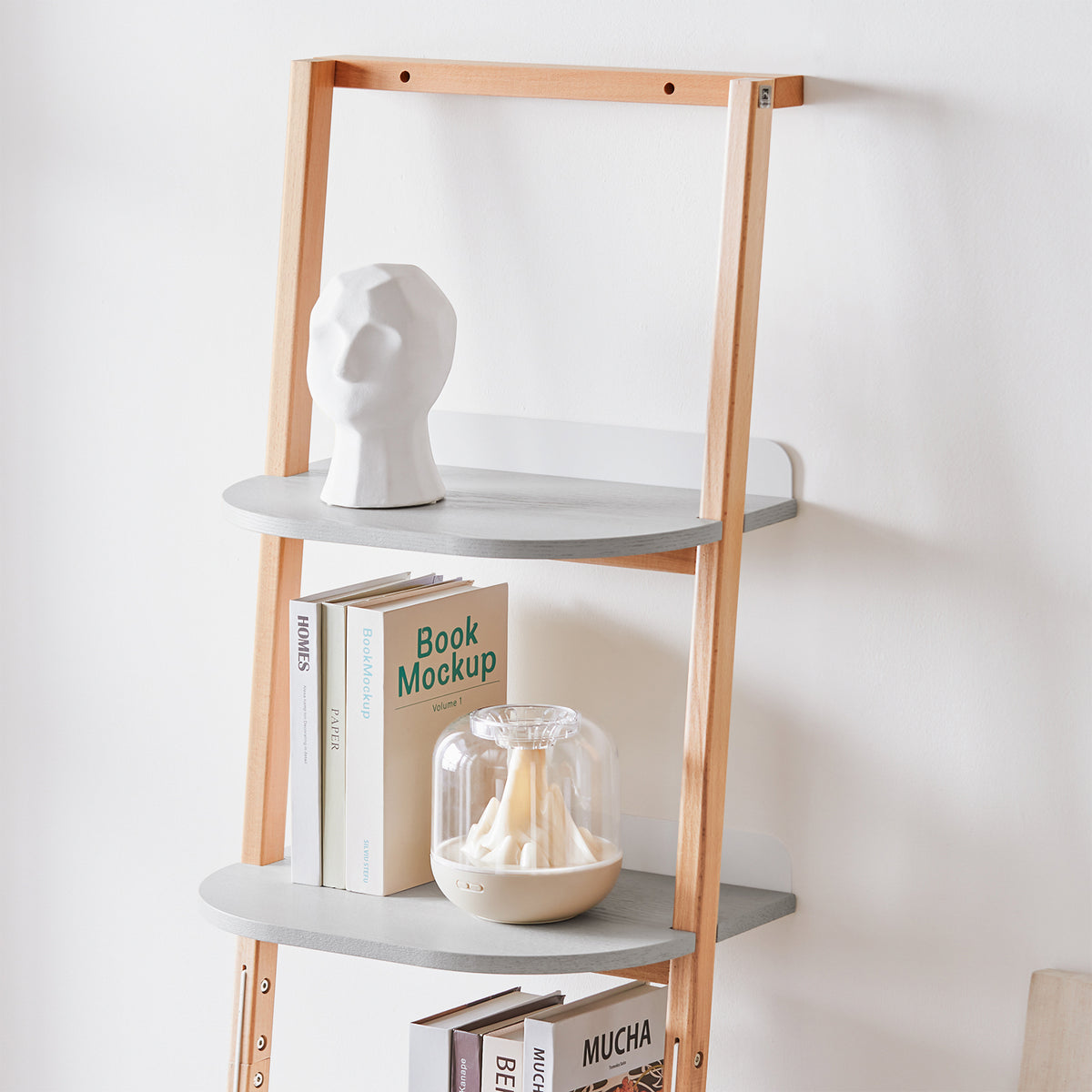 SoBuy HSTR02-K-HG, 4 Tiers Bookcase Bookshelf Storae Display Shelf Ladder Shelf Wall Shelf, Grey and Natural