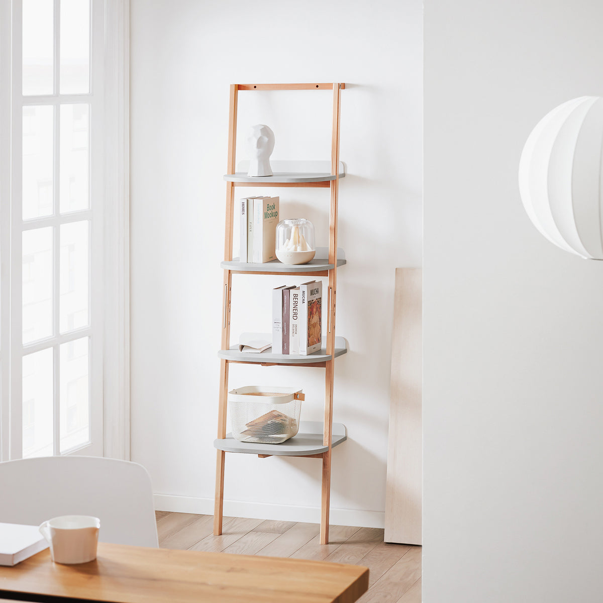 SoBuy HSTR02-K-HG, 4 Tiers Bookcase Bookshelf Storae Display Shelf Ladder Shelf Wall Shelf, Grey and Natural