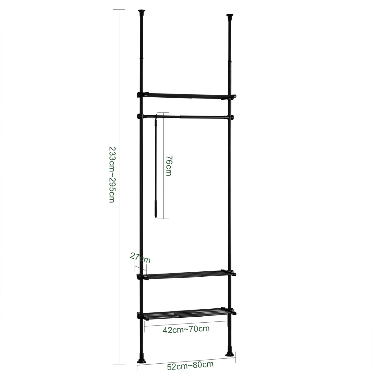 SoBuy KLS07-SCH, Telescopic Clothes Rail, Heavy Duty Clothes Rack, Adjustable Open Wardrobe with Hanging Rails & Shelves for Bedroom, Walk-in Closet Black