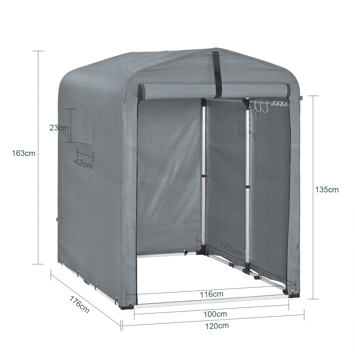 SoBuy KLS11-DG, Bike Storage Outdoor, Waterproof Bicycle Shelter, Outdoor Bike Storage Shed, Motorbike Storage Tent, Garden Shed for Bikes, Motorcycles, and Tools, Grey, 120x176x163 cm
