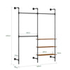 SoBuy KLS18-SCH, Wall-Mounted Clothes Rail, Fixed Pipe Garment Rack with 3 Hanging Rails & 3 MDF Shelves, Heavy-Duty Space-Saving Open Wardrobe Closet Organiser, Industrial Black