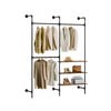 SoBuy KLS18-SCH, Wall-Mounted Clothes Rail, Fixed Pipe Garment Rack with 3 Hanging Rails & 3 MDF Shelves, Heavy-Duty Space-Saving Open Wardrobe Closet Organiser, Industrial Black